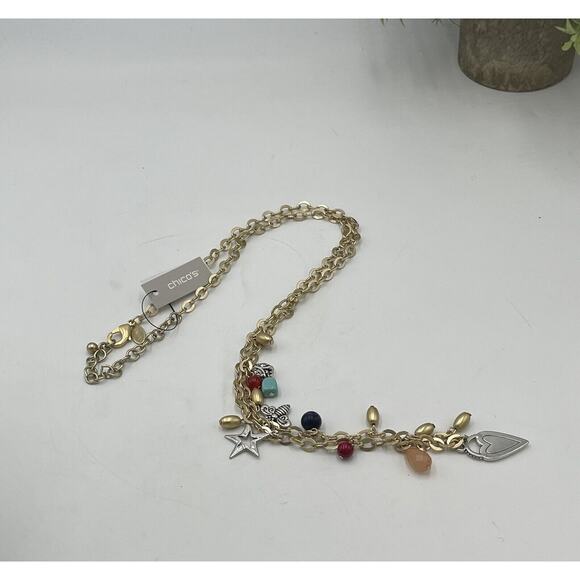 Chicos Gold Tone with Silver Tone (NWT Charms Dangle Double Strand Necklace New - Picture 9 of 16